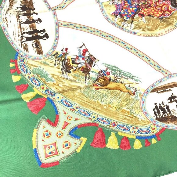 HERMES Carre90 Carre 90 CAVALIERS PEULS Poole jockey Scarf silk Green - Picture 6 of 14